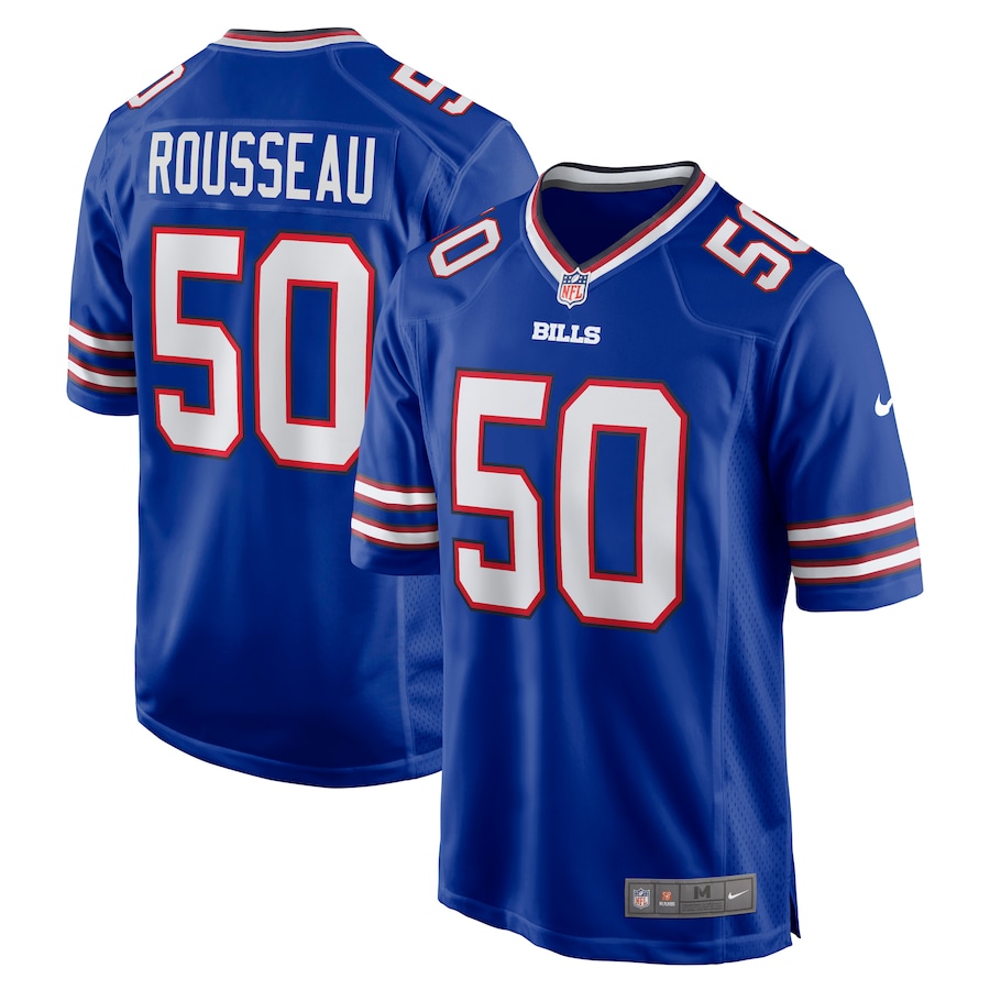Custom Mens Buffalo Bills 50 Gregory Rousseau Nike Royal 2021 NFL Draft First Round Pick Game Jersey